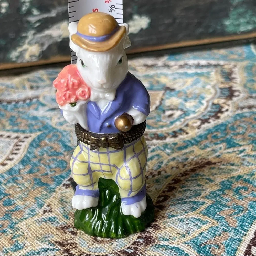 Midwest of Cannon Falls Golf Bunny Porcelain Hinged Trinket Box Retired